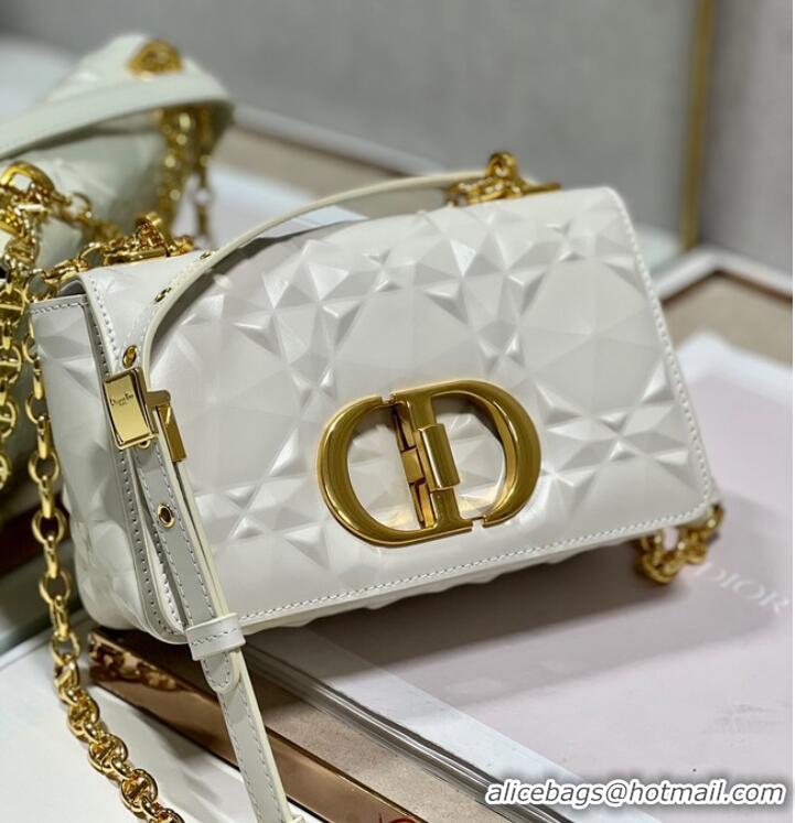 Trendy Design SMALL DIOR CARO BAG Cannage Calfskin with Diamond Motif M9243UW white&gold