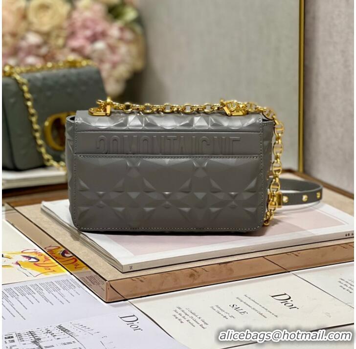 Top Quality SMALL DIOR CARO BAG Cannage Calfskin with Diamond Motif M9243UW gray&gold