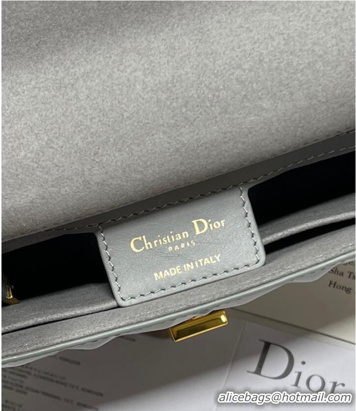 Top Quality SMALL DIOR CARO BAG Cannage Calfskin with Diamond Motif M9243UW gray&gold