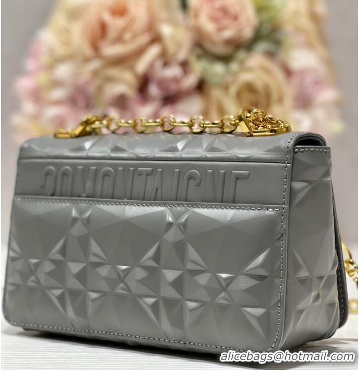 Top Quality SMALL DIOR CARO BAG Cannage Calfskin with Diamond Motif M9243UW gray&gold