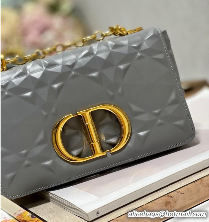 Top Quality SMALL DIOR CARO BAG Cannage Calfskin with Diamond Motif M9243UW gray&gold