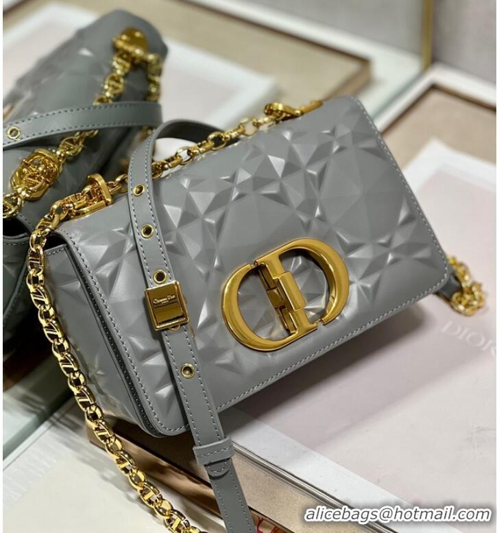 Top Quality SMALL DIOR CARO BAG Cannage Calfskin with Diamond Motif M9243UW gray&gold