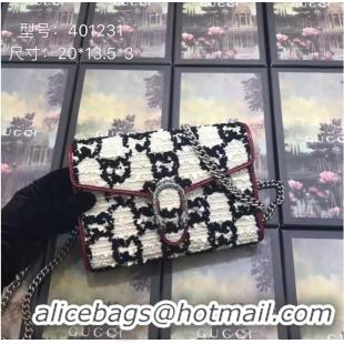 Sumptuous Gucci Dionysus GG Tweed Super Mini Shoulder Bag 476432 White/Black 2019