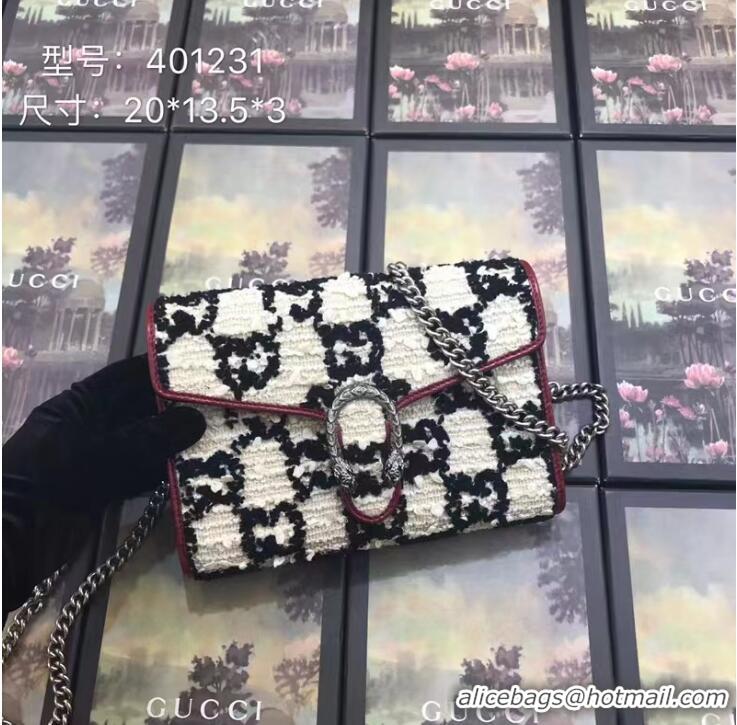 Sumptuous Gucci Dionysus GG Tweed Super Mini Shoulder Bag 476432 White/Black 2019