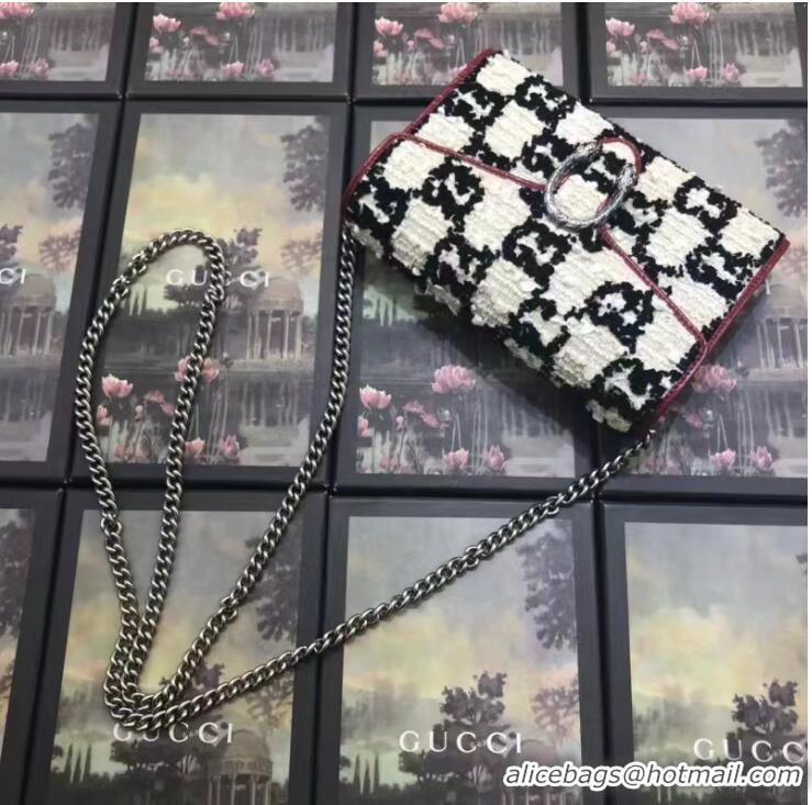 Sumptuous Gucci Dionysus GG Tweed Super Mini Shoulder Bag 476432 White/Black 2019