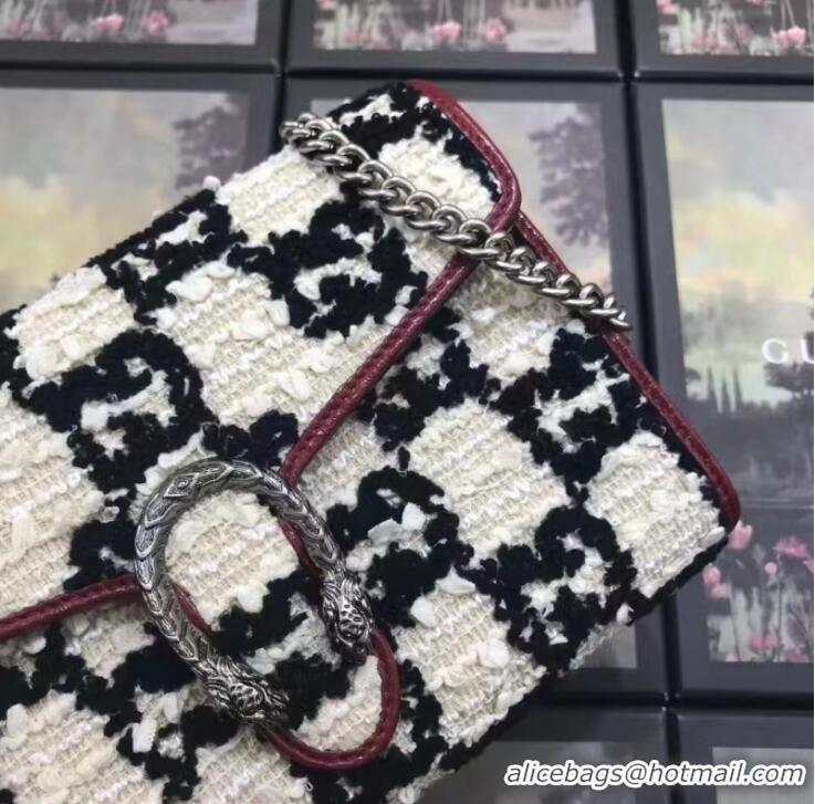 Sumptuous Gucci Dionysus GG Tweed Super Mini Shoulder Bag 476432 White/Black 2019