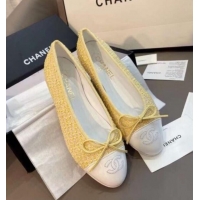 Top Design Chanel Tweed Classic Ballerinas Yellow 101325