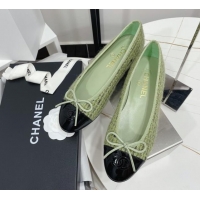 Sumptuous Chanel Tweed Classic Ballerinas Green 101327