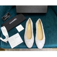 Duplicate Chanel Quilted Lambskin Classic Ballerinas White 101339