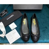 Top Design Chanel Grained Leather Classic Ballerinas Black 101341