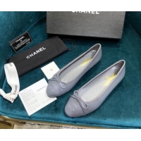 Stylish Chanel Grained Leather Classic Ballerinas Gray 101342