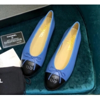 Luxury Cheap Chanel Lambskin Classic Ballerinas Blue/Black 101350