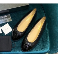 Sophisticated Chanel Lambskin and Patent Leather Classic Ballerinas Black 101351