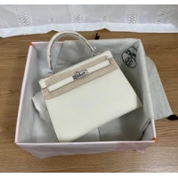 Unique Grade Hermes Kelly 25cm Shoulder Bags Epsom KL2755 white&silver-Tone Metal