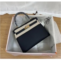 Popular Style Hermes Kelly 25cm Shoulder Bags Epsom KL2755 black&gold-Tone Metal