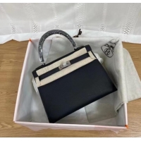 Top Grade Hermes Kelly 25cm Shoulder Bags Epsom KL2755 black&silver-Tone Metal