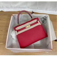 Good Product Hermes Kelly 25cm Shoulder Bags Epsom KL2755 red&gold-Tone Metal