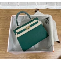 Classic Grade Hermes Kelly 25cm Shoulder Bags Epsom KL2755 Lake green&gold-Tone Metal