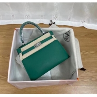 Buy Fashionable Hermes Kelly 25cm Shoulder Bags Epsom KL2755 Lake green&silver-Tone Metal