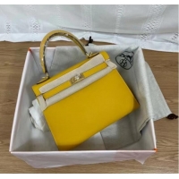 Sale Classic Hermes Kelly 25cm Shoulder Bags Epsom KL2755 yellow&gold-Tone Metal