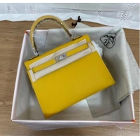 Best Price Hermes Kelly 25cm Shoulder Bags Epsom KL2755 yellow&silver-Tone Metal