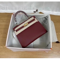 Grade Product Hermes Kelly 25cm Shoulder Bags Epsom KL2755 Burgundy&gold-Tone Metal