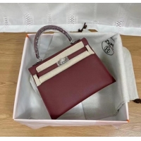 Top Quality Hermes Kelly 25cm Shoulder Bags Epsom KL2755 Burgundy&silver-Tone Metal