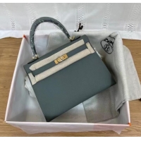 Top Design Hermes Kelly 25cm Shoulder Bags Epsom KL2755 Fog blue&gold-Tone Metal