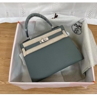 New Design Hermes Kelly 25cm Shoulder Bags Epsom KL2755 Fog blue&silver-Tone Metal