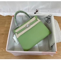 Good Quality Hermes Kelly 25cm Shoulder Bags Epsom KL2755 green&silver-Tone Metal