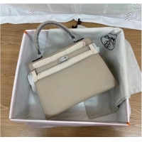 Good Taste Hermes Kelly 25cm Shoulder Bags Epsom KL2755 Cream&silver-Tone Metal