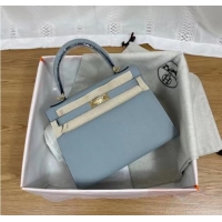 Pretty Style Hermes Kelly 25cm Shoulder Bags Epsom KL2755 light blue&gold-Tone Metal