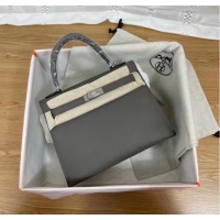 Best Product Hermes Kelly 25cm Shoulder Bags Epsom KL2755 dark grey&silver-Tone Metal