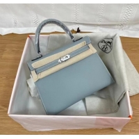 Luxurious Hermes Kelly 25cm Shoulder Bags Epsom KL2755 sky blue&silver-Tone Metal