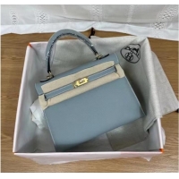 Promotional Hermes Kelly 25cm Shoulder Bags Epsom KL2755 sky blue&gold-Tone Metal