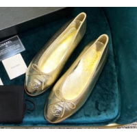 Fashion Chanel Calfskin Classic Ballerinas Gold 101356