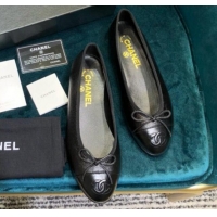 Grade Chanel Shiny Leather Classic Ballerinas Black 101358