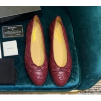 Best Grade Chanel Lambskin Classic Ballerinas Burgundy 101360