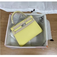 Grade Design Hermes Kelly 25cm Shoulder Bags Epsom KL2755 yellow&silver-Tone Metal