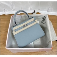 Well Crafted Hermes Kelly 25cm Shoulder Bags Epsom KL2755 light blue&silver-Tone Metal