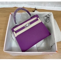 Traditional Specials Hermes Kelly 25cm Shoulder Bags Epsom KL2755 purple&silver-Tone Metal