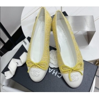 Comfortable Chanel Tweed Classic Ballerinas Yellow 101383