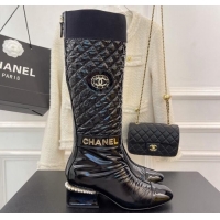 Charming Chanel Nylon Down High Heel Boots 4.5cm Black 101438