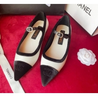 Sumptuous Chanel Lambskin & Velvet Mary Janes Ballerinas G39604 White