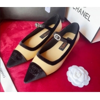 Top Grade Chanel Lambskin & Velvet Mary Janes Ballerinas G39604 Beige