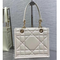 Top Quality SMALL DIOR ESSENTIAL TOTE BAG Hazelnut Archicannage Calfskin M87211 WHITE