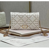 Unique Grade DIOR CARO MACROCANNAGE POUCH Macrocannage Calfskin with Star Motif S5135BB white