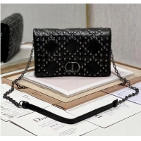 Top Quality DIOR CARO MACROCANNAGE POUCH Macrocannage Calfskin with Star Motif S5135BB black