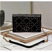 Famous Brand DIOR CARO MACROCANNAGE POUCH Macrocannage Calfskin with Star Motif S5135BN BLACK