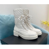 Sophisticated Chanel Quilted and Calfskin Lace-ups Ankle Boots G39506 White